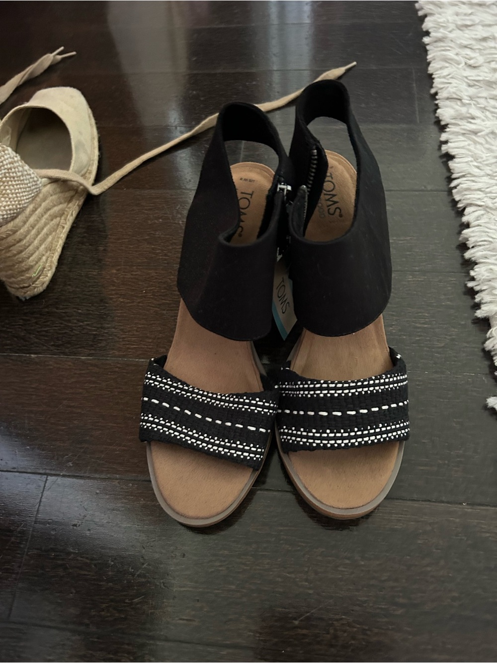 TOMS Black Embroidered Front-Strap Ankle Sandals NWT